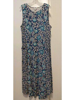 J. Jill Sleeveless Blue Floral Maxi Dress with Pockets XL Petite